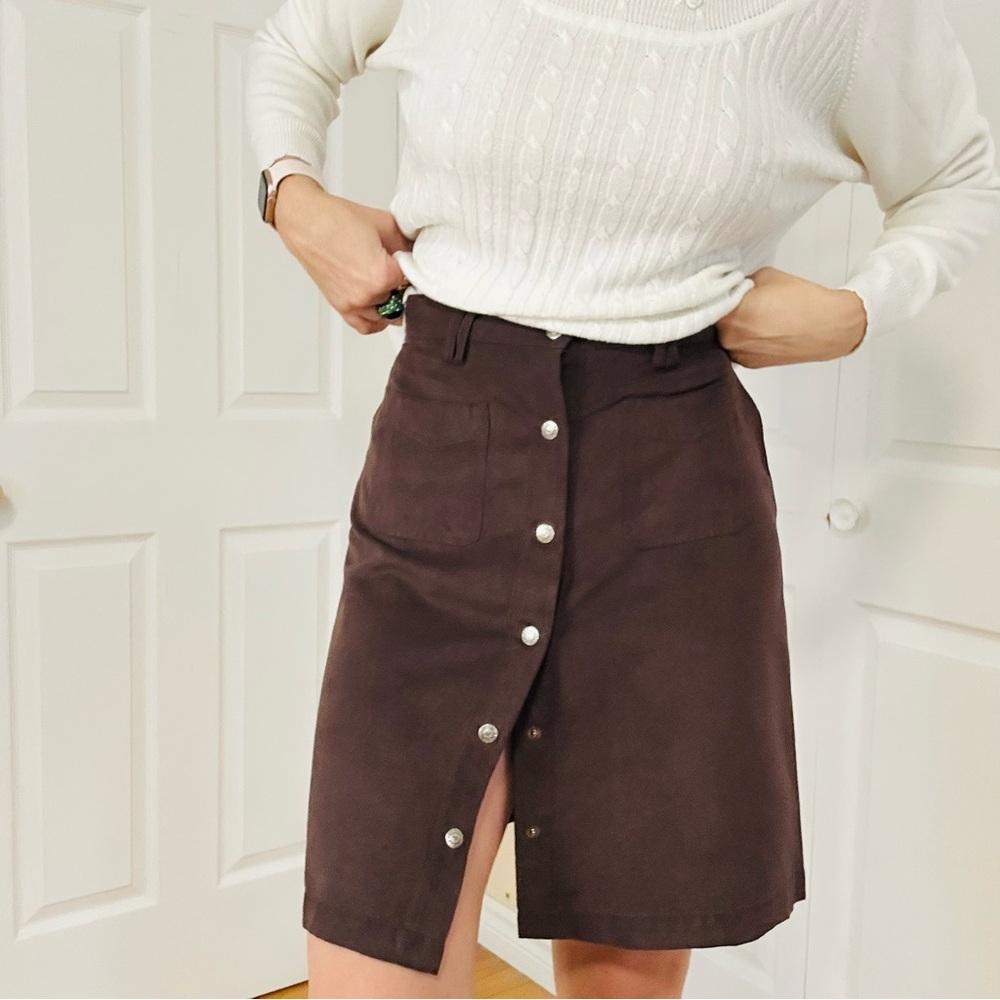 Y2K Faux suede rich brown button down mini skirt